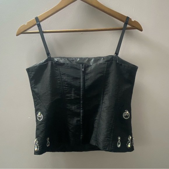 Simon Chang Women’s Tank Top Black Bedazzled Crop Bohemian Gypsy Dressy - Picture 2 of 5